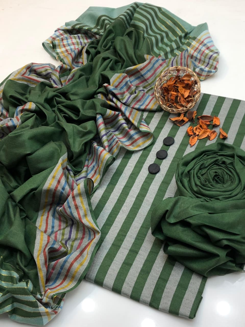 3pc Multani Susi Khaadi (green white)