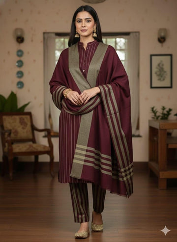 3pc Multani Susi Khaadi (Mehroon)
